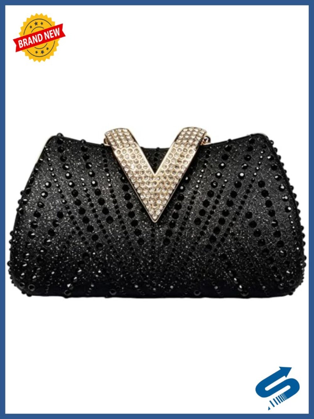 Rhinestone Clutch Evening Bag V Clasp Sparkly Party Purse Nylon
